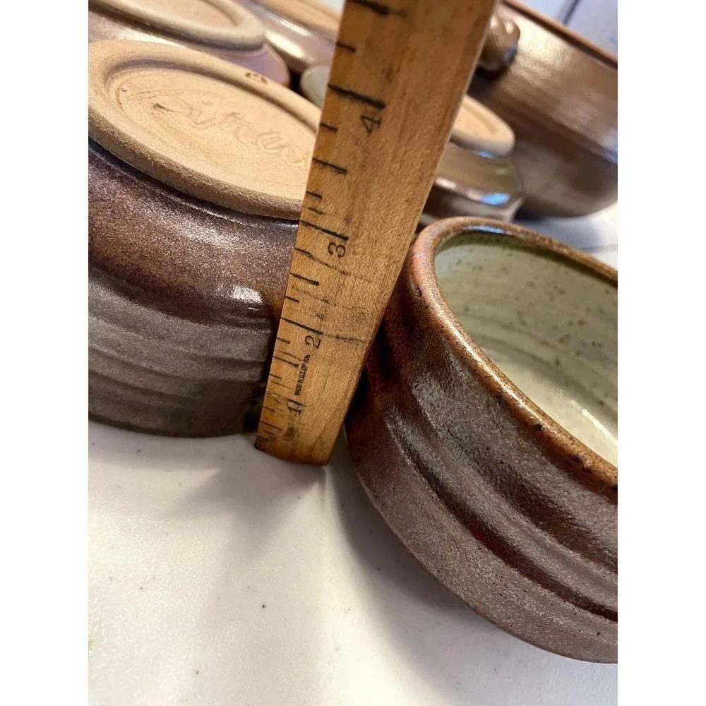 Studio Soup Tureen Lid 5 Bowls Pottery Clay Brown Gray‎ Artisan Signed